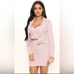 NWT 3 piece skirt, crop top, & crop jacket set - pink/purple from Fashion Nova